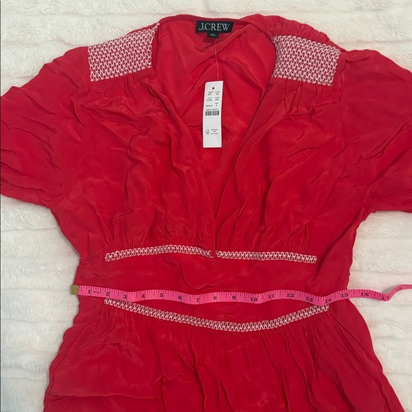 NWT J. Crew Red Smocked-trim midi dress in crepe de chine size 8 - Picture 2 of 6